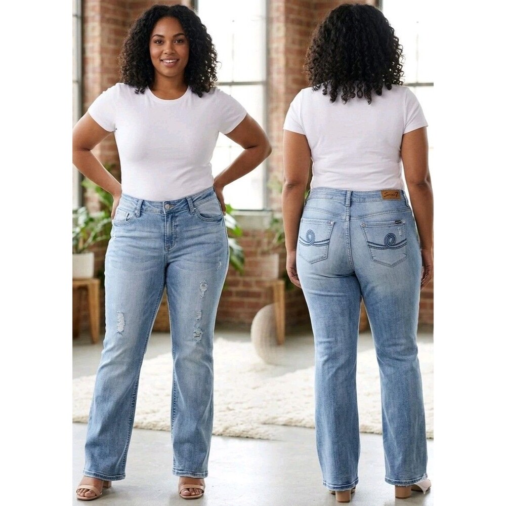 Seven7 Luxe Bootcut Jeans Womens 16 Light Wash Distressed Ripped Denim Flared
